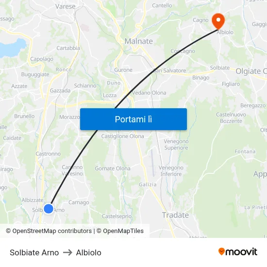 Solbiate Arno to Albiolo map