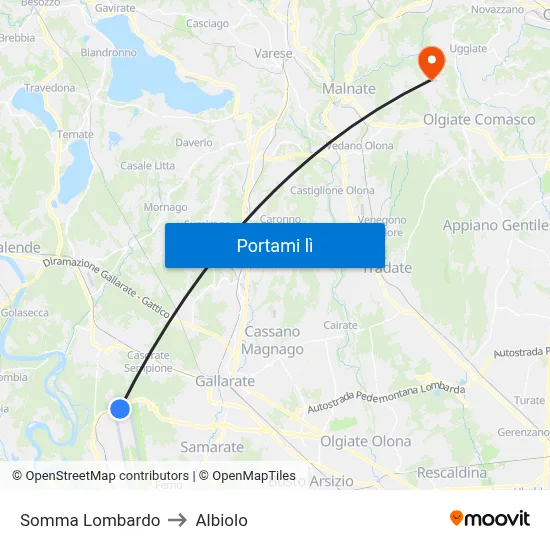 Somma Lombardo to Albiolo map