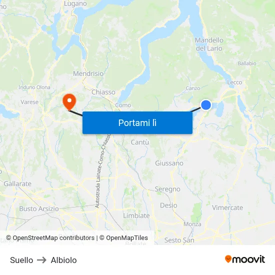 Suello to Albiolo map