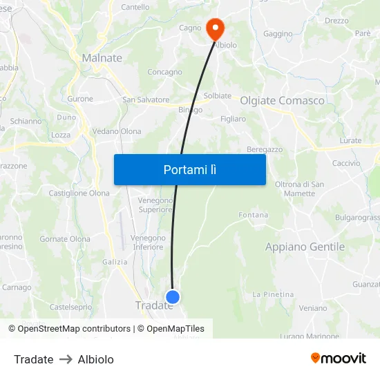 Tradate to Albiolo map