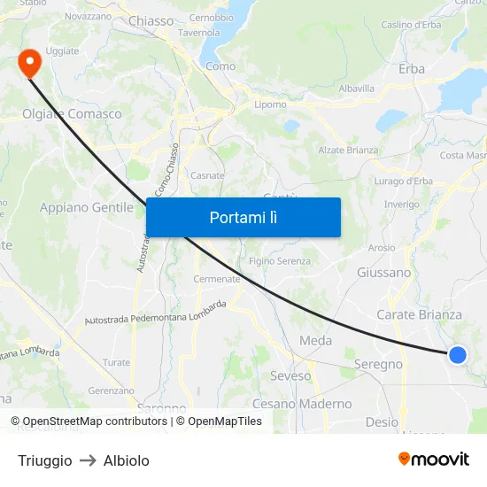 Triuggio to Albiolo map