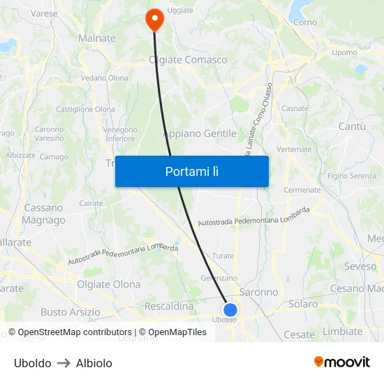 Uboldo to Albiolo map