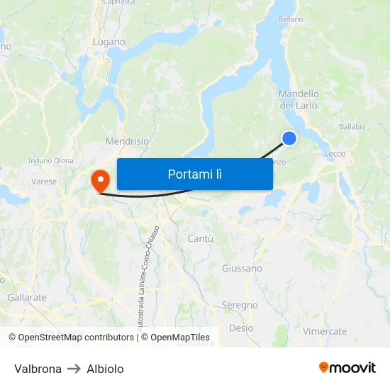 Valbrona to Albiolo map