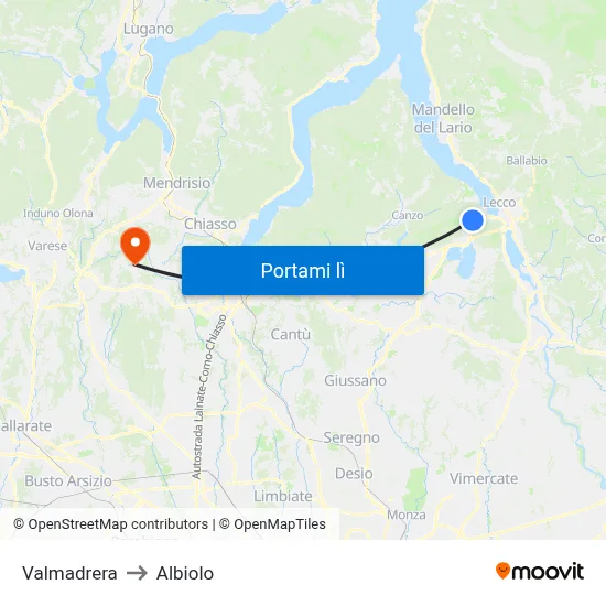 Valmadrera to Albiolo map