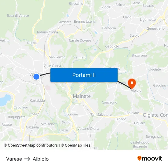 Varese to Albiolo map