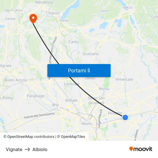 Vignate to Albiolo map