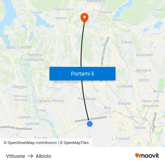Vittuone to Albiolo map