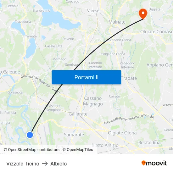 Vizzola Ticino to Albiolo map