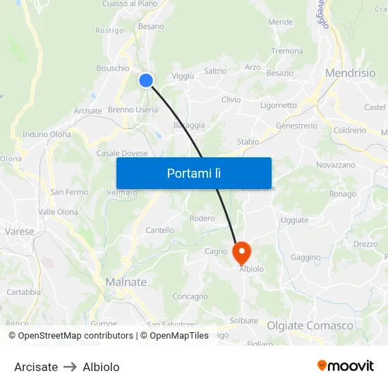 Arcisate to Albiolo map