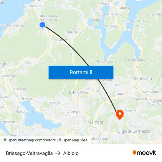 Brissago-Valtravaglia to Albiolo map