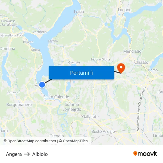 Angera to Albiolo map