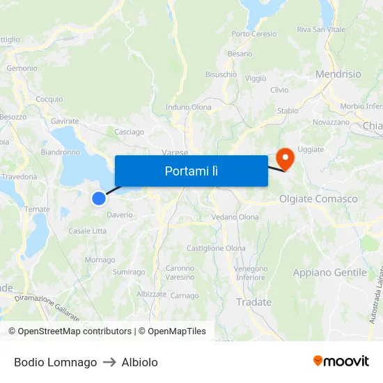Bodio Lomnago to Albiolo map