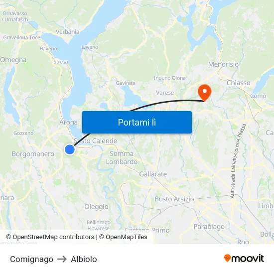 Comignago to Albiolo map