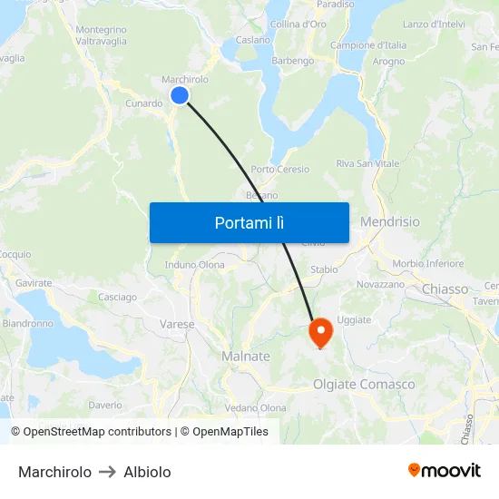 Marchirolo to Albiolo map
