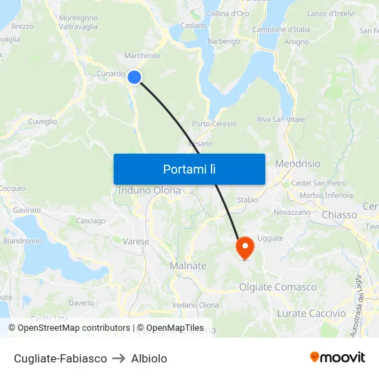 Cugliate-Fabiasco to Albiolo map