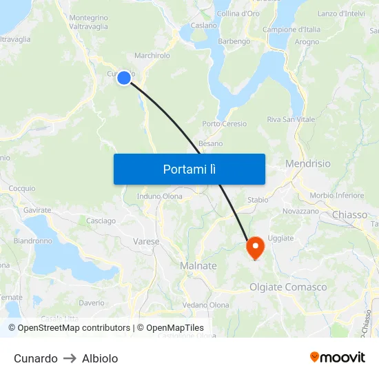 Cunardo to Albiolo map