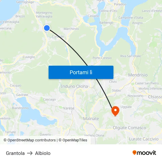 Grantola to Albiolo map