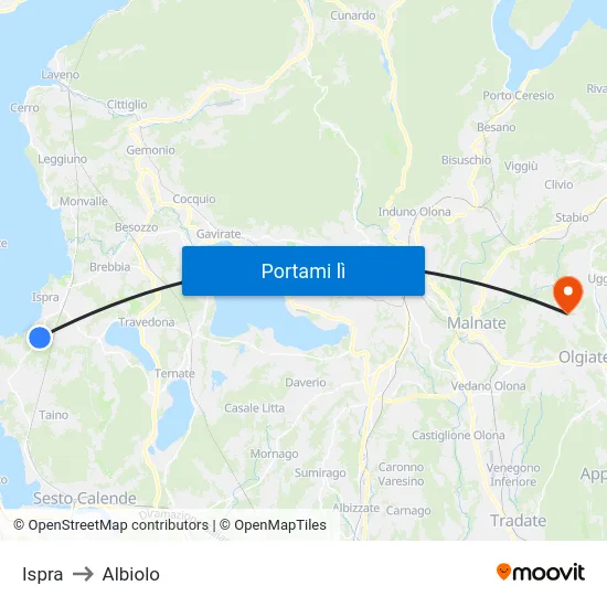 Ispra to Albiolo map