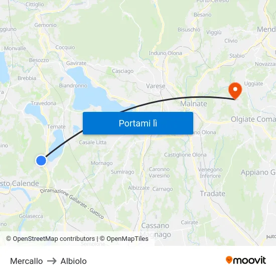 Mercallo to Albiolo map