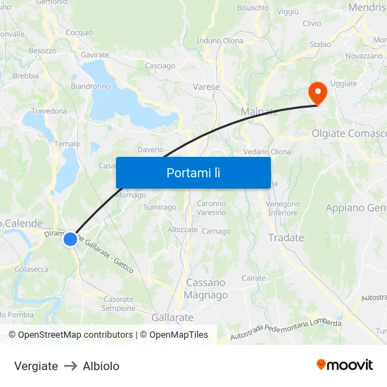 Vergiate to Albiolo map