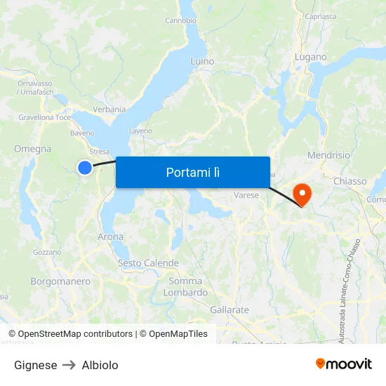 Gignese to Albiolo map