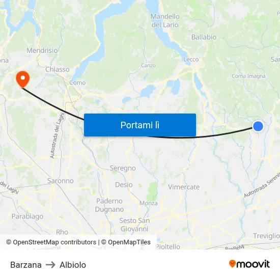 Barzana to Albiolo map