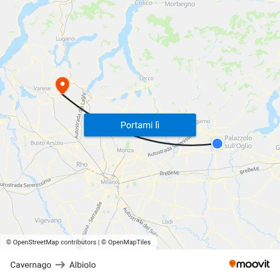 Cavernago to Albiolo map