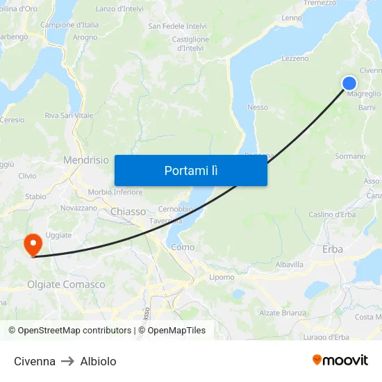 Civenna to Albiolo map