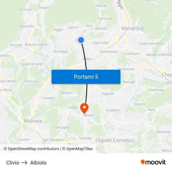 Clivio to Albiolo map