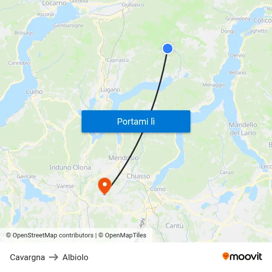 Cavargna to Albiolo map