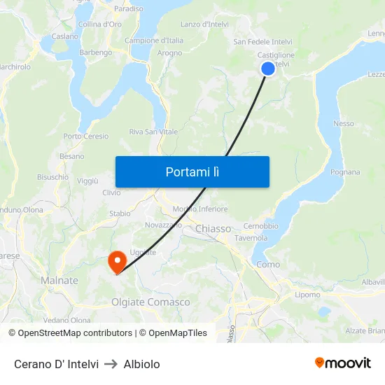 Cerano D' Intelvi to Albiolo map