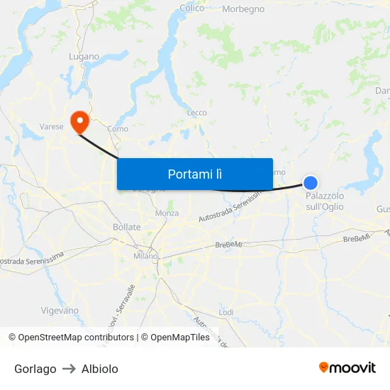 Gorlago to Albiolo map