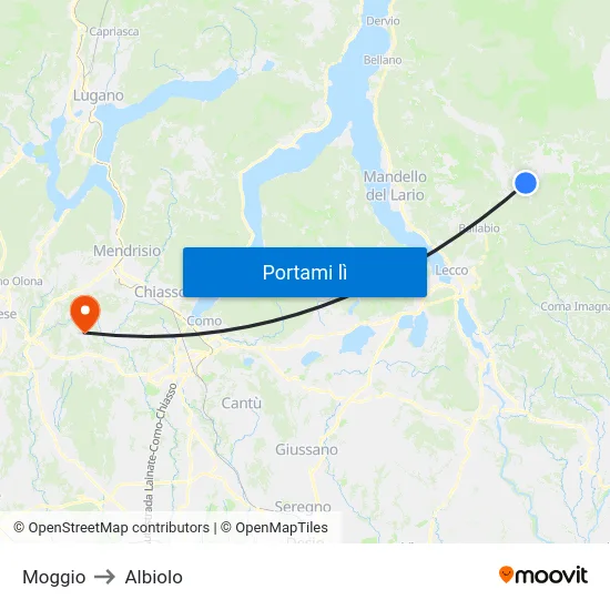 Moggio to Albiolo map