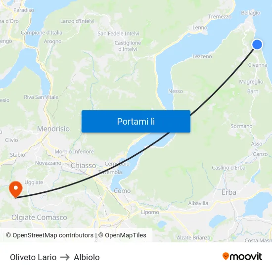 Oliveto Lario to Albiolo map