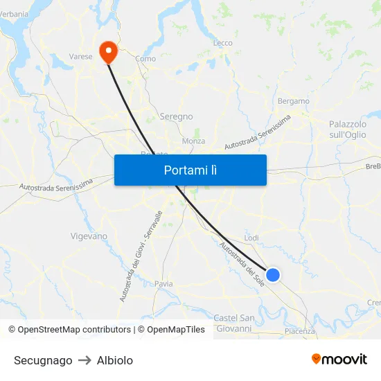 Secugnago to Albiolo map