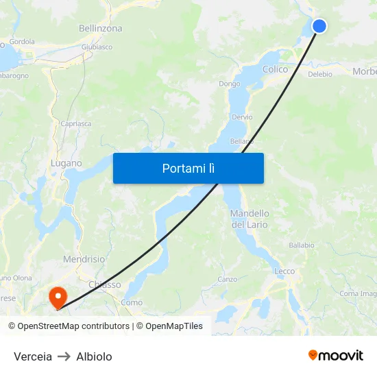 Verceia to Albiolo map