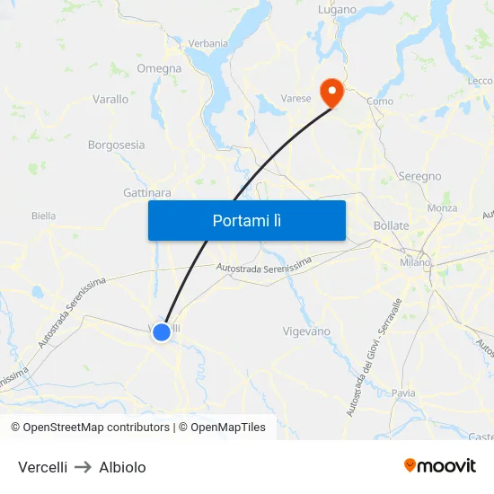 Vercelli to Albiolo map