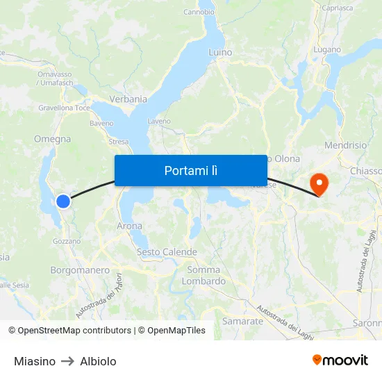Miasino to Albiolo map