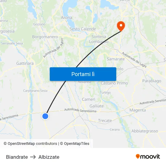 Biandrate to Albizzate map
