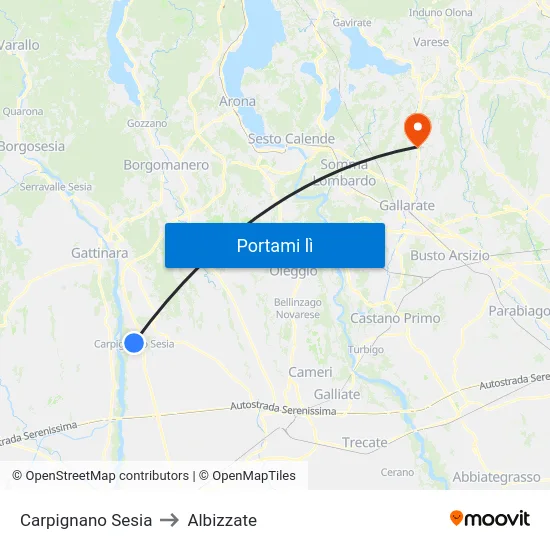 Carpignano Sesia to Albizzate map