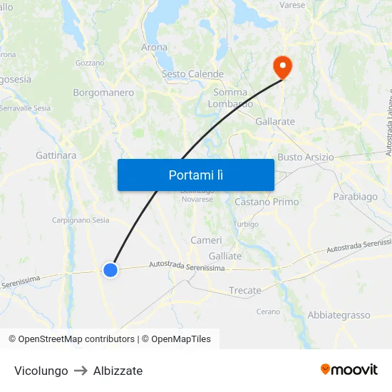 Vicolungo to Albizzate map