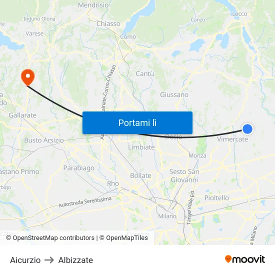 Aicurzio to Albizzate map