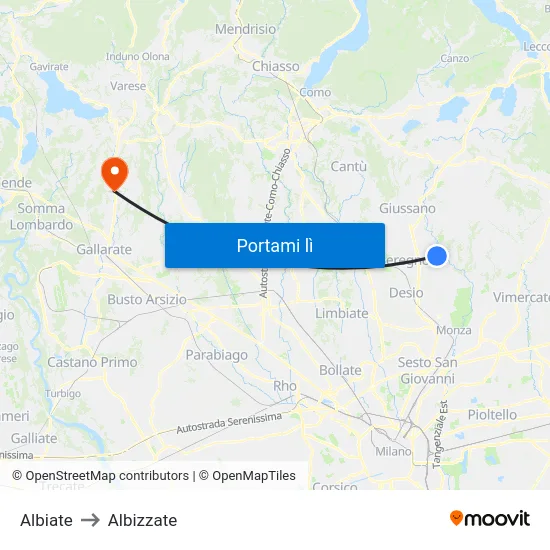 Albiate to Albizzate map