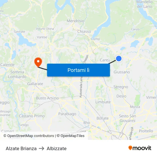 Alzate Brianza to Albizzate map