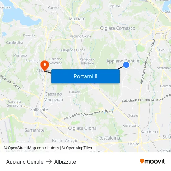 Appiano Gentile to Albizzate map
