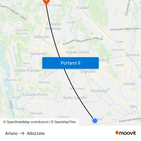 Arluno to Albizzate map