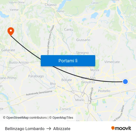 Bellinzago Lombardo to Albizzate map
