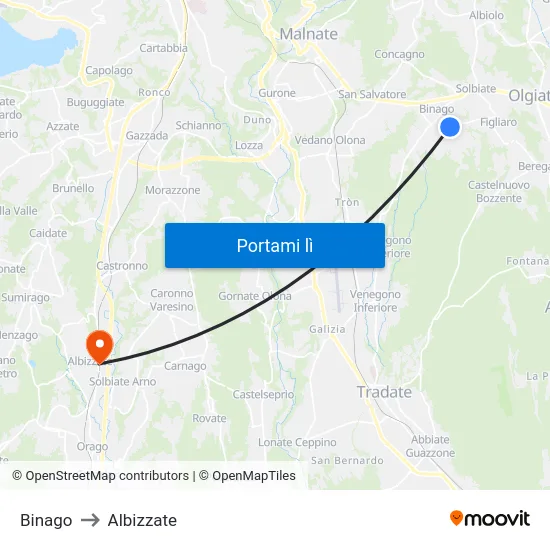 Binago to Albizzate map