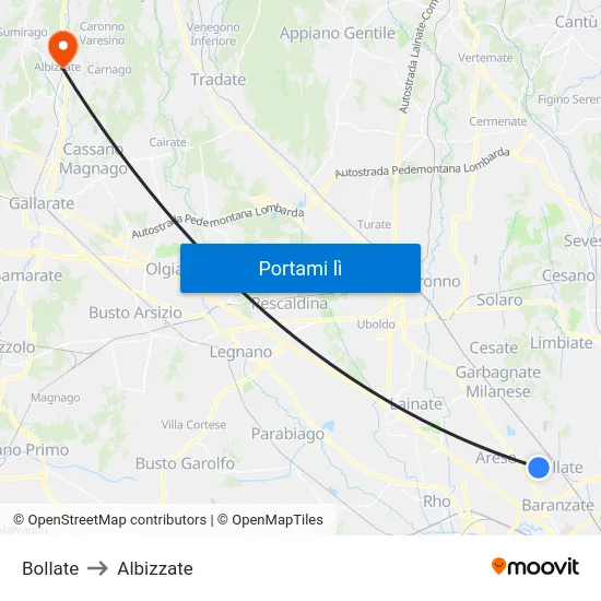 Bollate to Albizzate map