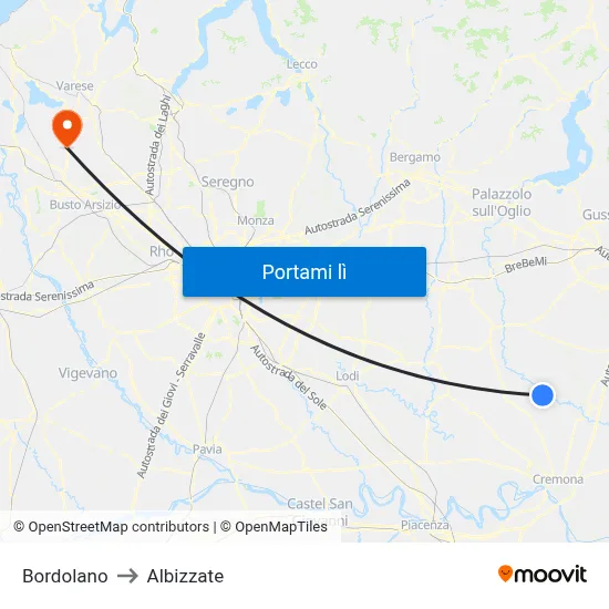 Bordolano to Albizzate map